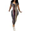 imagePINSV Womens Casual Bodycon Maxi Dress Summer Scoop Neck Short Sleeve Long Fitted Dresses Club PartyColorful Striped Print