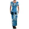 imagePINSV Womens Casual Bodycon Maxi Dress Summer Scoop Neck Short Sleeve Long Fitted Dresses Club PartyCowboy Plaid Print