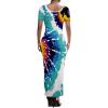 imagePINSV Womens Casual Bodycon Maxi Dress Summer Scoop Neck Short Sleeve Long Fitted Dresses Club PartyLake Green White Print