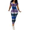 imagePINSV Womens Casual Bodycon Maxi Dress Summer Scoop Neck Short Sleeve Long Fitted Dresses Club PartyPurple Contrasting Print