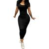 imagePINSV Womens Casual Bodycon Maxi Dress Summer Scoop Neck Short Sleeve Long Fitted Dresses Club PartySolid Black