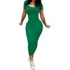 imagePINSV Womens Casual Bodycon Maxi Dress Summer Scoop Neck Short Sleeve Long Fitted Dresses Club PartySolid Green