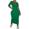 imagePINSV Womens Casual Bodycon Maxi Dress Summer Scoop Neck Short Sleeve Long Fitted Dresses Club PartySolid Green
