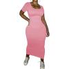 imagePINSV Womens Casual Bodycon Maxi Dress Summer Scoop Neck Short Sleeve Long Fitted Dresses Club PartySolid Pink