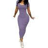 imagePINSV Womens Casual Bodycon Maxi Dress Summer Scoop Neck Short Sleeve Long Fitted Dresses Club PartySolid Purple