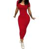 imagePINSV Womens Casual Bodycon Maxi Dress Summer Scoop Neck Short Sleeve Long Fitted Dresses Club PartySolid Red