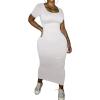 imagePINSV Womens Casual Bodycon Maxi Dress Summer Scoop Neck Short Sleeve Long Fitted Dresses Club PartySolid White