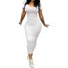imagePINSV Womens Casual Bodycon Maxi Dress Summer Scoop Neck Short Sleeve Long Fitted Dresses Club PartySolid White