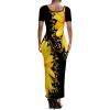 imagePINSV Womens Casual Bodycon Maxi Dress Summer Scoop Neck Short Sleeve Long Fitted Dresses Club PartySunflower Print