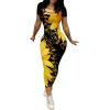 imagePINSV Womens Casual Bodycon Maxi Dress Summer Scoop Neck Short Sleeve Long Fitted Dresses Club PartySunflower Print