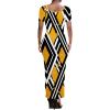 imagePINSV Womens Casual Bodycon Maxi Dress Summer Scoop Neck Short Sleeve Long Fitted Dresses Club PartyYellow Chain Print