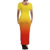 imagePINSV Womens Casual Bodycon Maxi Dress Summer Scoop Neck Short Sleeve Long Fitted Dresses Club PartyYellow Orange Gradient