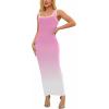 imagePINSV Womens Sexy Sleeveless Bodycon Tank Dress U Neck Halter Wrap Long Maxi Dresses Casual Party Beach SundressesGradient Pink