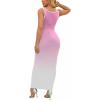 imagePINSV Womens Sexy Sleeveless Bodycon Tank Dress U Neck Halter Wrap Long Maxi Dresses Casual Party Beach SundressesGradient Pink