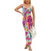 imagePINSV Womens Sexy Sleeveless Bodycon Tank Dress U Neck Halter Wrap Long Maxi Dresses Casual Party Beach SundressesLine Painting