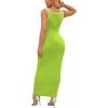 imagePINSV Womens Sexy Sleeveless Bodycon Tank Dress U Neck Halter Wrap Long Maxi Dresses Casual Party Beach SundressesSolid Neon Green