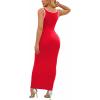 imagePINSV Womens Sexy Sleeveless Bodycon Tank Dress U Neck Halter Wrap Long Maxi Dresses Casual Party Beach SundressesSolid Red