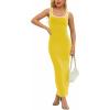 imagePINSV Womens Sexy Sleeveless Bodycon Tank Dress U Neck Halter Wrap Long Maxi Dresses Casual Party Beach SundressesSolid Yellow