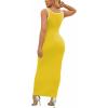 imagePINSV Womens Sexy Sleeveless Bodycon Tank Dress U Neck Halter Wrap Long Maxi Dresses Casual Party Beach SundressesSolid Yellow