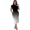 imagePINSV Women Cap Sleeves Summer Midi Dress Casual Fitted Slit Dresses with PocketsBlack White Gradient