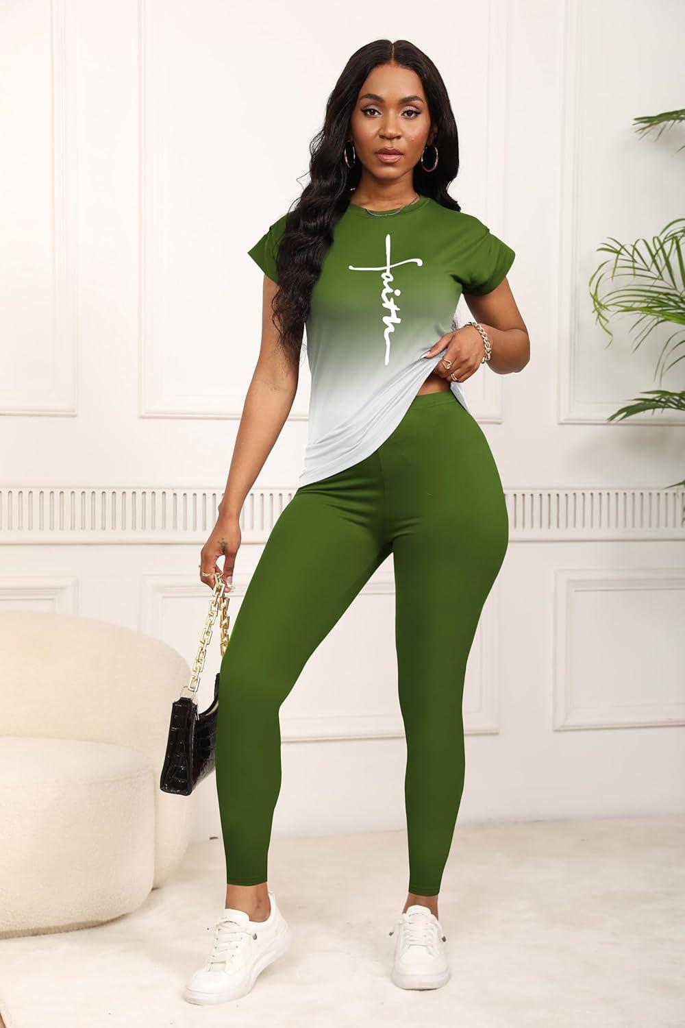 imagePINSV Women 2 Piece Outfits Summer Sweatsuits Track Suits Short Tops Long Pant Sweat Suit Legging Jogger SetsGreen a