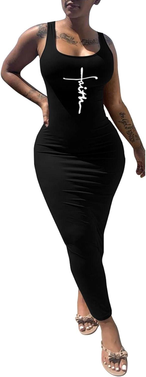 imagePINSV Womens Sexy Bodycon Tank Dress Basic Sleeveless Long Maxi Dresses Party Club Beach SundressesBblack