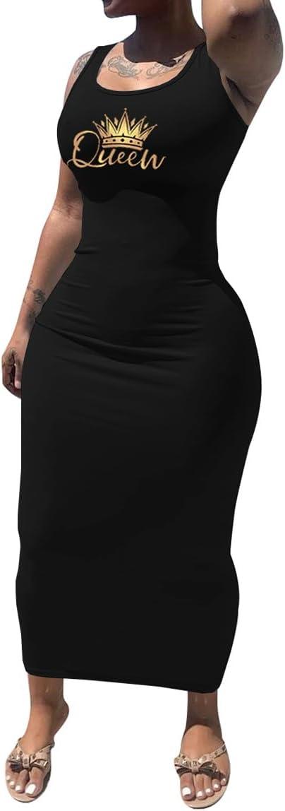 imagePINSV Womens Sexy Bodycon Tank Dress Basic Sleeveless Long Maxi Dresses Party Club Beach SundressesBqueen Crown