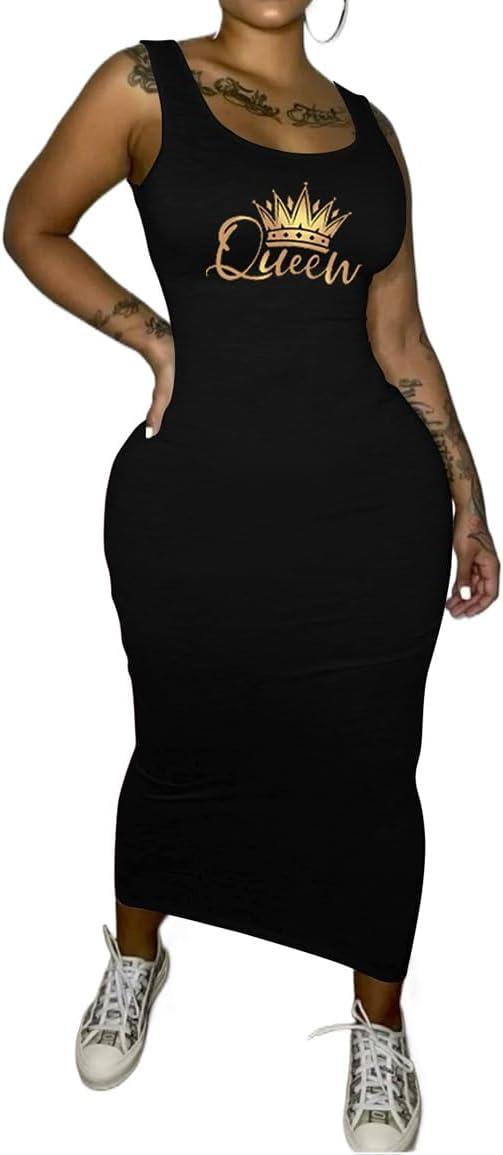 imagePINSV Womens Sexy Bodycon Tank Dress Basic Sleeveless Long Maxi Dresses Party Club Beach SundressesBqueen Crown