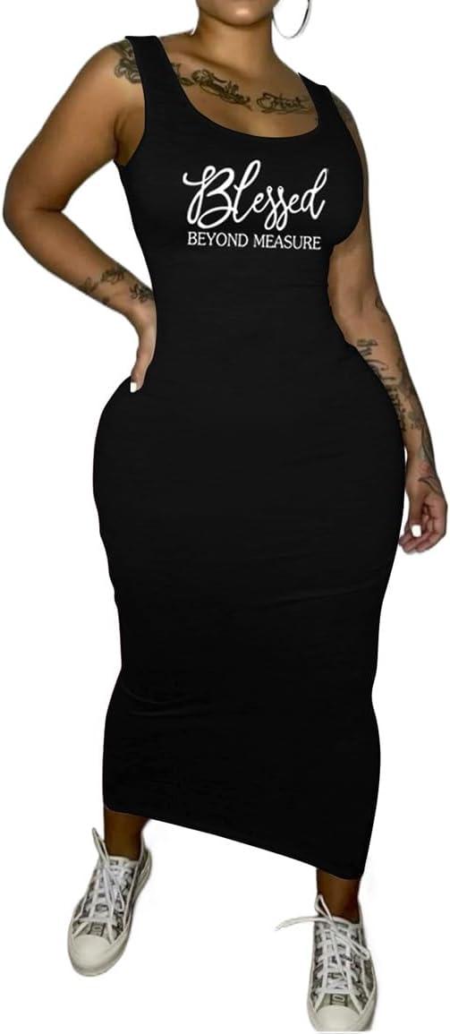imagePINSV Womens Sexy Bodycon Tank Dress Basic Sleeveless Long Maxi Dresses Party Club Beach SundressesBwhite Letter