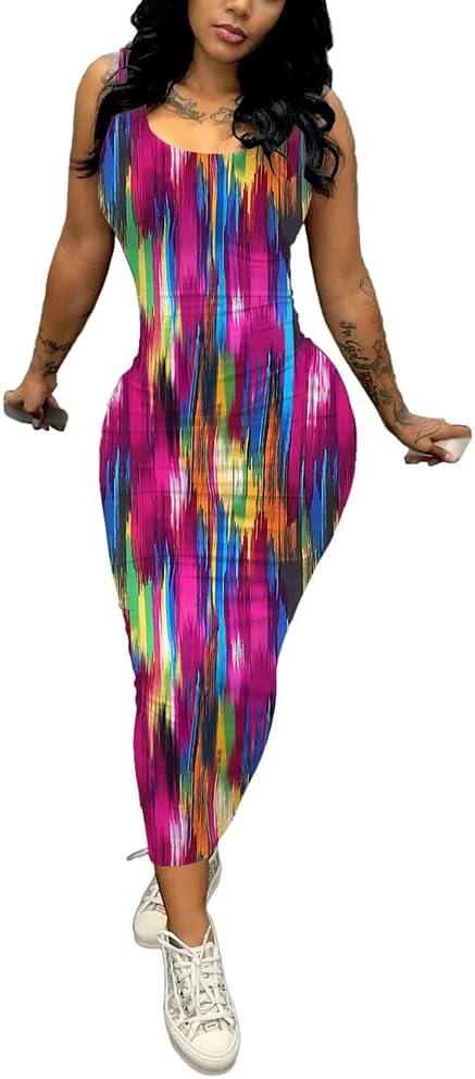 imagePINSV Womens Sexy Bodycon Tank Dress Basic Sleeveless Long Maxi Dresses Party Club Beach SundressesCstripe Print