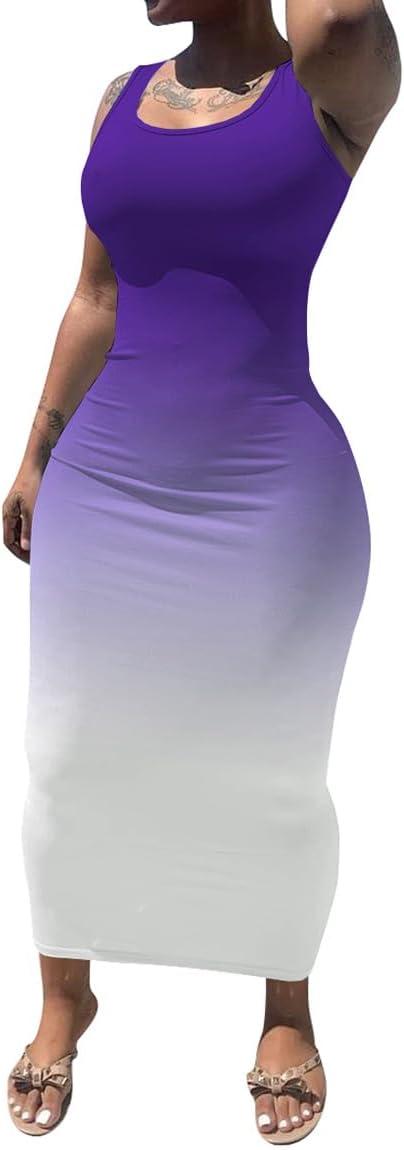 imagePINSV Womens Sexy Bodycon Tank Dress Basic Sleeveless Long Maxi Dresses Party Club Beach SundressesDpurple Gradient