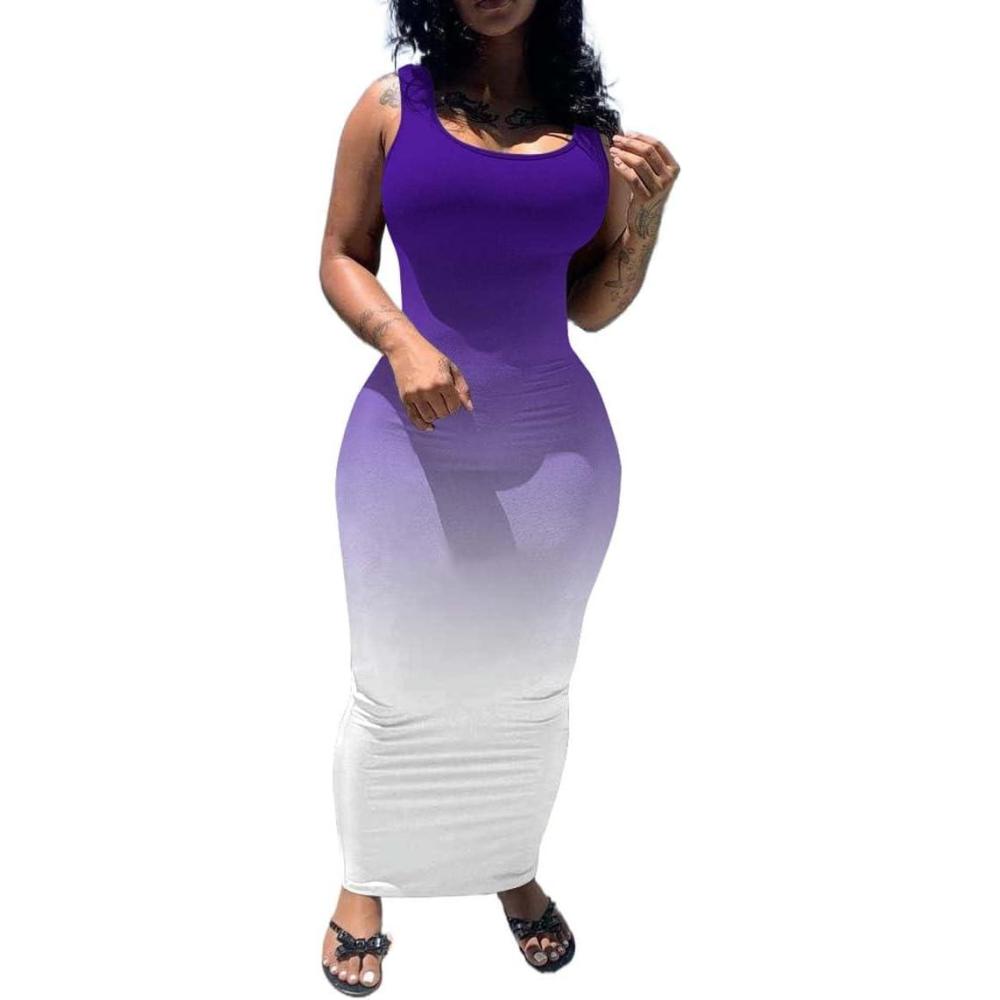 imagePINSV Womens Sexy Bodycon Tank Dress Basic Sleeveless Long Maxi Dresses Party Club Beach SundressesDpurple Gradient