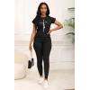 imagePINSV Women 2 Piece Outfits Summer Sweatsuits Track Suits Short Tops Long Pant Sweat Suit Legging Jogger SetsBlack a