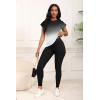 imagePINSV Women 2 Piece Outfits Summer Sweatsuits Track Suits Short Tops Long Pant Sweat Suit Legging Jogger SetsGradient Black