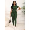 imagePINSV Women 2 Piece Outfits Summer Sweatsuits Track Suits Short Tops Long Pant Sweat Suit Legging Jogger SetsGreen