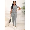 imagePINSV Women 2 Piece Outfits Summer Sweatsuits Track Suits Short Tops Long Pant Sweat Suit Legging Jogger SetsGrey