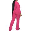 imagePINSV Womens 2 Piece Outfits Casual Sets Long Sleeve Top and Flare Pants Lounge Sets TracksuitRose Red