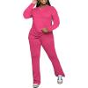 imagePINSV Womens 2 Piece Outfits Casual Sets Long Sleeve Top and Flare Pants Lounge Sets TracksuitRose Red