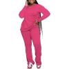 imagePINSV Womens 2 Piece Outfits Casual Sets Long Sleeve Top and Flare Pants Lounge Sets TracksuitRose Red