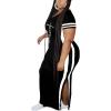 imagePINSV Womens Plus Size Maxi Dress Summer Casual Short Sleeve Split Long DressesBlack