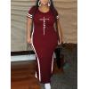 imagePINSV Womens Plus Size Maxi Dress Summer Casual Short Sleeve Split Long DressesBurgundy