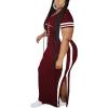imagePINSV Womens Plus Size Maxi Dress Summer Casual Short Sleeve Split Long DressesBurgundy