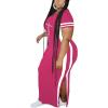 imagePINSV Womens Plus Size Maxi Dress Summer Casual Short Sleeve Split Long DressesRose Red