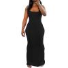imagePINSV Womens Summer Casual Slip Dresses Spaghetti Strap Bodycon Maxi DressBlack