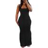 imagePINSV Womens Summer Casual Slip Dresses Spaghetti Strap Bodycon Maxi DressBlack