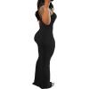 imagePINSV Womens Summer Casual Slip Dresses Spaghetti Strap Bodycon Maxi DressBlack