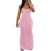 imagePINSV Womens Summer Casual Slip Dresses Spaghetti Strap Bodycon Maxi DressPink
