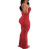 imagePINSV Womens Summer Casual Slip Dresses Spaghetti Strap Bodycon Maxi DressRed