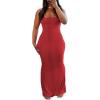 imagePINSV Womens Summer Casual Slip Dresses Spaghetti Strap Bodycon Maxi DressRed