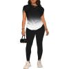 imagePINSV Women 2 Piece Outfits Summer Sweatsuits Track Suits Short Tops Long Pant Sweat Suit Legging Jogger SetsGradient Black